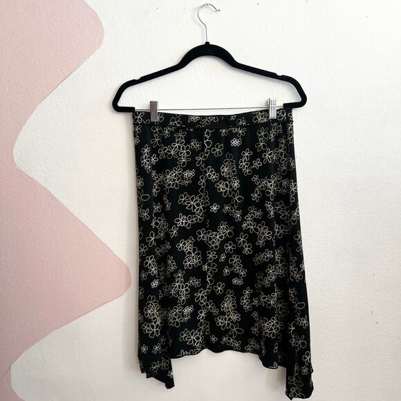 Vintage‎ Black Floral Handkerchief Skirt Y2K 2000s Fairy Grunge Retro Small - Picture 2 of 6